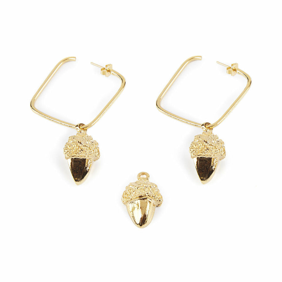 Pendientes de mujer Shabama Latón Bellota Flash chapado en oro 3 cm